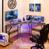 NNECW Brown L-shaped Computer Desk with Adjustable Foot Pads for Bedroom and Study Room