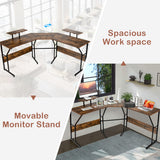 NNECW Brown L-shaped Computer Desk with Adjustable Foot Pads for Bedroom and Study Room