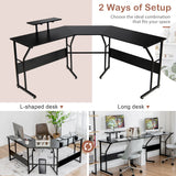 NNECW Black L-shaped Computer Desk with Adjustable Foot Pads for Bedroom and Study Room