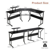 NNECW Black L-shaped Computer Desk with Adjustable Foot Pads for Bedroom and Study Room