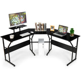 NNECW Black L-shaped Computer Desk with Adjustable Foot Pads for Bedroom and Study Room