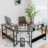 NNECW Black L-shaped Computer Desk with Adjustable Foot Pads for Bedroom and Study Room