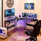 NNECW Black L-shaped Computer Desk with Adjustable Foot Pads for Bedroom and Study Room