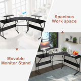 NNECW Black L-shaped Computer Desk with Adjustable Foot Pads for Bedroom and Study Room