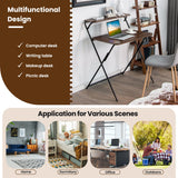 NNECW 2-Tier Modern Folding Computer Desk with Shelf for Home Office Brown