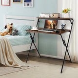 NNECW 2-Tier Modern Folding Computer Desk with Shelf for Home Office Brown