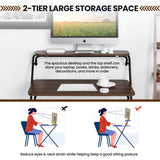 NNECW 2-Tier Modern Folding Computer Desk with Shelf for Home Office Brown