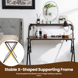 NNECW 2-Tier Modern Folding Computer Desk with Shelf for Home Office Brown