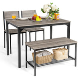 NNECW Industrial Gathering Table Set with 2 Chairs &amp 1 Bench for Dining Room Grey