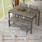 NNECW Industrial Gathering Table Set with 2 Chairs &amp 1 Bench for Dining Room Grey