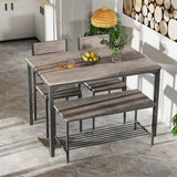 NNECW Industrial Gathering Table Set with 2 Chairs &amp 1 Bench for Dining Room Grey