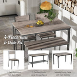 NNECW Industrial Gathering Table Set with 2 Chairs &amp 1 Bench for Dining Room Grey