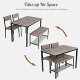 NNECW Industrial Gathering Table Set with 2 Chairs &amp 1 Bench for Dining Room Grey
