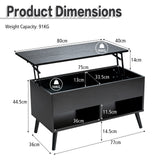 NNECW Lift Top Coffee Table with Hidden Storage for Living Room Office-Black