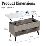 NNECW Lift Top Coffee Table with Hidden Storage for Living Room Office-Grey