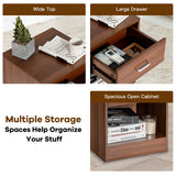 NNECW 2-tier Wooden Bedside Table with Storage Drawer & Cabinet for Bedroom/Living Room/Office