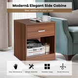 NNECW 2-tier Wooden Bedside Table with Storage Drawer & Cabinet for Bedroom/Living Room/Office