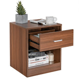 NNECW 2-tier Wooden Bedside Table with Storage Drawer & Cabinet for Bedroom/Living Room/Office