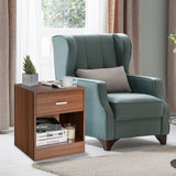 NNECW 2-tier Wooden Bedside Table with Storage Drawer & Cabinet for Bedroom/Living Room/Office