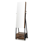 NNECW Mobile Standing Lockable Jewelry Cabinet with Full Length Mirror-Coffee