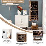 NNECW Mobile Standing Lockable Jewelry Cabinet with Full Length Mirror-Coffee