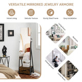 NNECW Mobile Standing Lockable Jewelry Cabinet with Full Length Mirror-Coffee