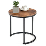 NNECW Set of 2 Round Nesting Coffee Table with Wooden Tabletop & Powder-coated Steel Frame for Living Room