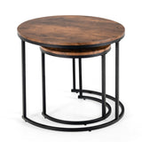 NNECW Set of 2 Round Nesting Coffee Table with Wooden Tabletop & Powder-coated Steel Frame for Living Room