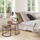 NNECW Set of 2 Round Nesting Coffee Table with Wooden Tabletop & Powder-coated Steel Frame for Living Room