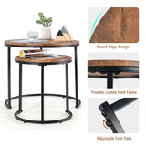 NNECW Set of 2 Round Nesting Coffee Table with Wooden Tabletop & Powder-coated Steel Frame for Living Room