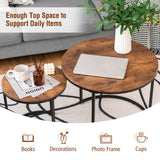 NNECW Set of 2 Round Nesting Coffee Table with Wooden Tabletop & Powder-coated Steel Frame for Living Room
