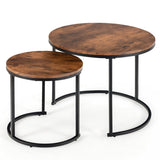 NNECW Set of 2 Round Nesting Coffee Table with Wooden Tabletop & Powder-coated Steel Frame for Living Room