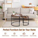 NNECW Set of 2 Round Nesting Coffee Table with Wooden Tabletop & Powder-coated Steel Frame for Living Room