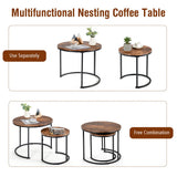 NNECW Set of 2 Round Nesting Coffee Table with Wooden Tabletop & Powder-coated Steel Frame for Living Room