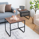 NNECW 2 Pieces Modern Industrial Nesting Coffee Table Set