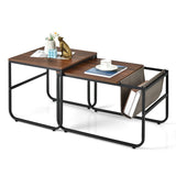 NNECW 2 Pieces Modern Industrial Nesting Coffee Table Set