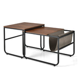 NNECW 2 Pieces Modern Industrial Nesting Coffee Table Set