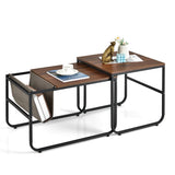 NNECW 2 Pieces Modern Industrial Nesting Coffee Table Set