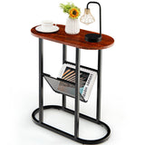 NNECW 2-Tier Industrial Side Table with Mesh Shelf & Steel Frame