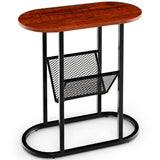 NNECW 2-Tier Industrial Side Table with Mesh Shelf & Steel Frame