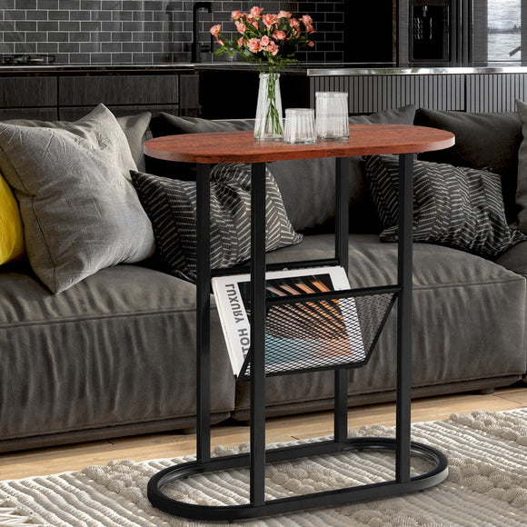 NNECW 2-Tier Industrial Side Table with Mesh Shelf & Steel Frame