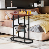 NNECW 2-Tier Industrial Side Table with Mesh Shelf & Steel Frame
