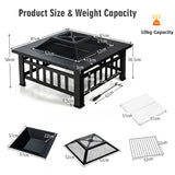 NNECW 3 in 1 Fire Pit with Spark Screen Cover