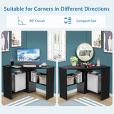 NNECW Black Corner Computer Desk with Management Hole for Home Office