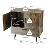 NNECW Mid-century Modern Storage Cabinet with 2 Doors &amp 1 Pull-out Drawer-Brown
