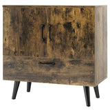 NNECW Mid-century Modern Storage Cabinet with 2 Doors &amp 1 Pull-out Drawer-Brown
