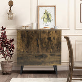 NNECW Mid-century Modern Storage Cabinet with 2 Doors &amp 1 Pull-out Drawer-Brown