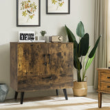 NNECW Mid-century Modern Storage Cabinet with 2 Doors &amp 1 Pull-out Drawer-Brown