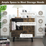 NNECW Mid-century Modern Storage Cabinet with 2 Doors &amp 1 Pull-out Drawer-Brown