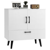 NNECW Mid-century Modern Storage Cabinet with 2 Doors &amp 1 Pull-out Drawer-White